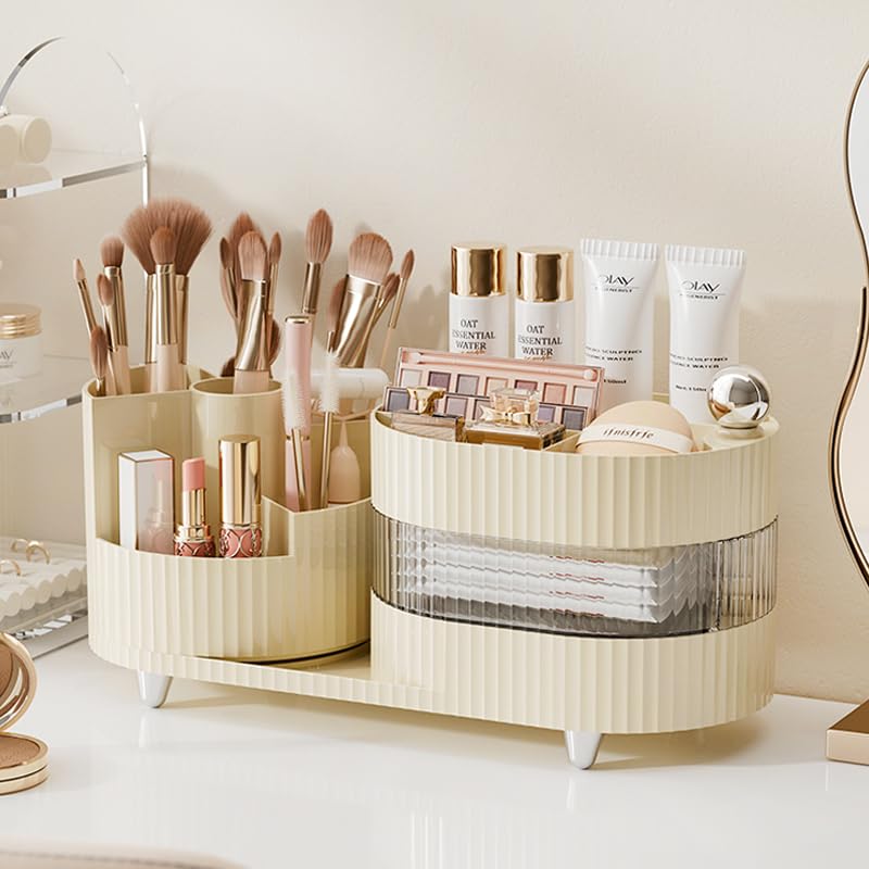Rotating Makeup Organizer for Vanity with Brush Holder, Cosmetic Makeup Storage Organizer, Large Spinning Makeup Skincare Organizer, Countertop Makeup Perfume Organizer, Lotions Display Case Red