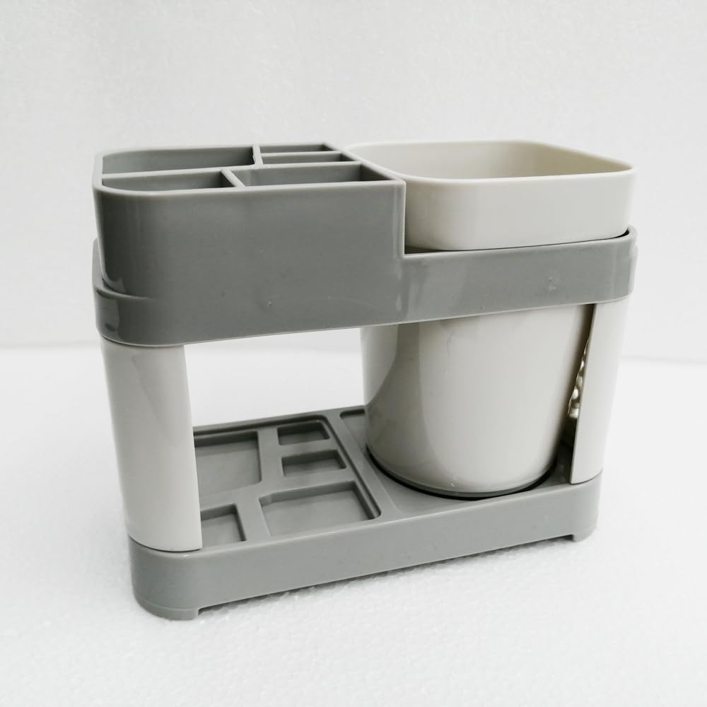 5 Slots Acrylic Toothbrush Holders Removable Compartment Bathroom Modern Plastic Bathroom Vanity Countertop Toothpaste Toothbrush Holder Stand with 1 Rinse Cup
