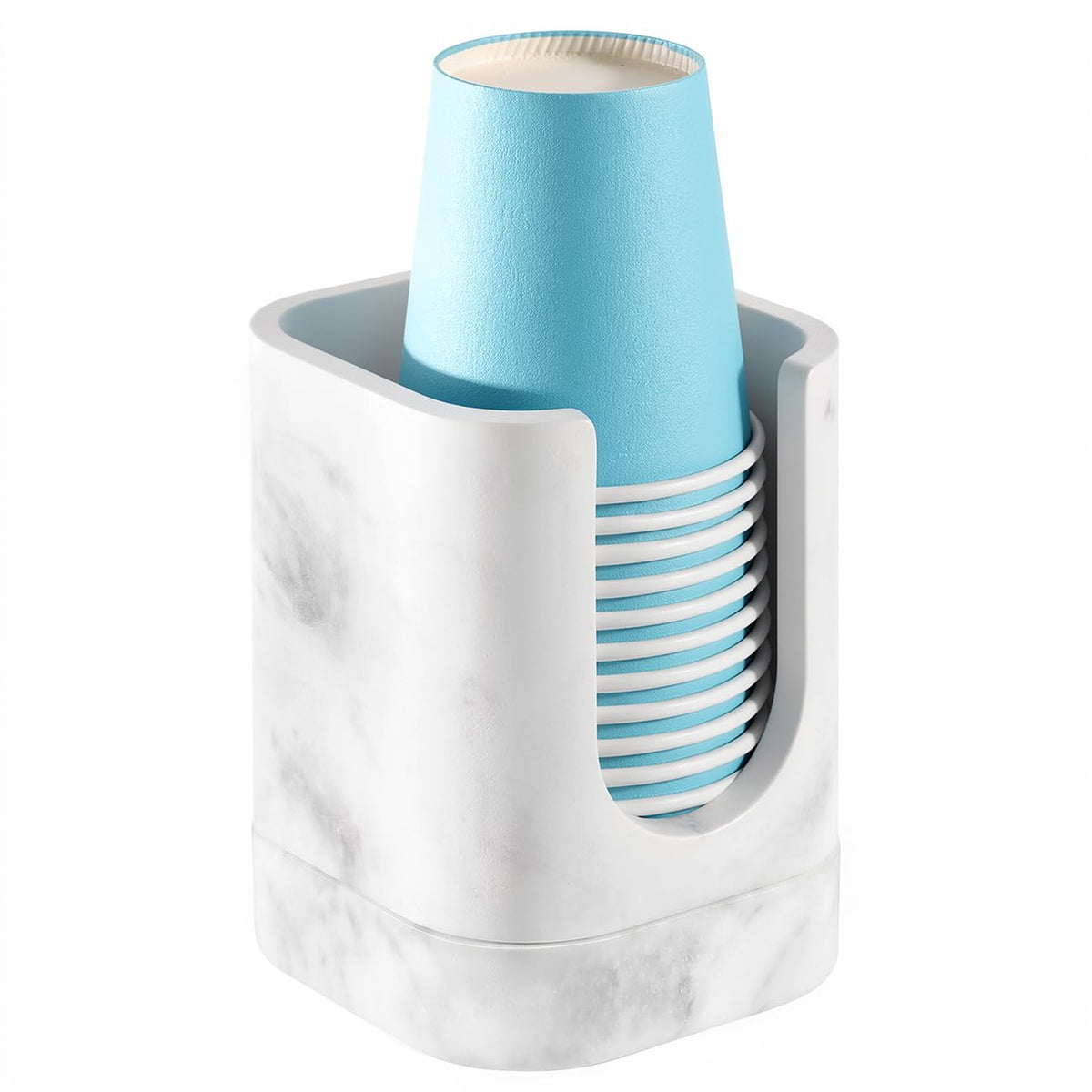 Luxspire Bathroom Cup Dispenser, 3oz Dixie Cup Dispenser, Guest Bathroom Essentials, Marble Resin Cup Dispenser, Disposable Paper Cup Holder, Cotton Pad Holder, Bathroom Accessories - Marble White