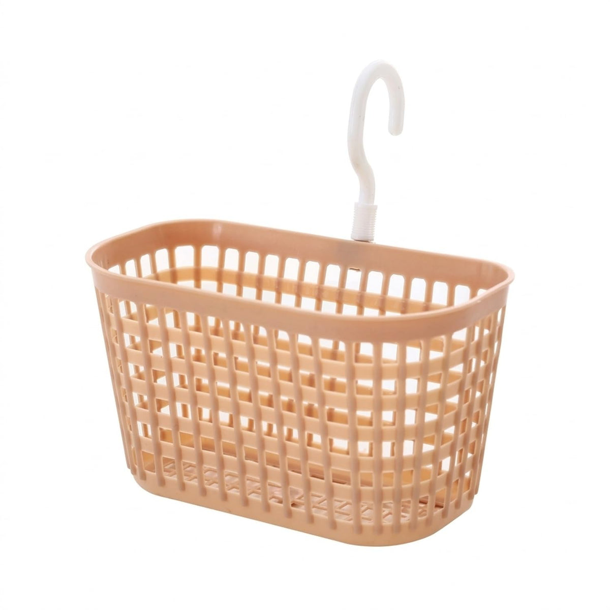 Wall-Mounted Bathroom Storage Basket with Hooks, Compact PP Plastic Shower Caddy for Toiletries and Vanity Organization (1 Pack)