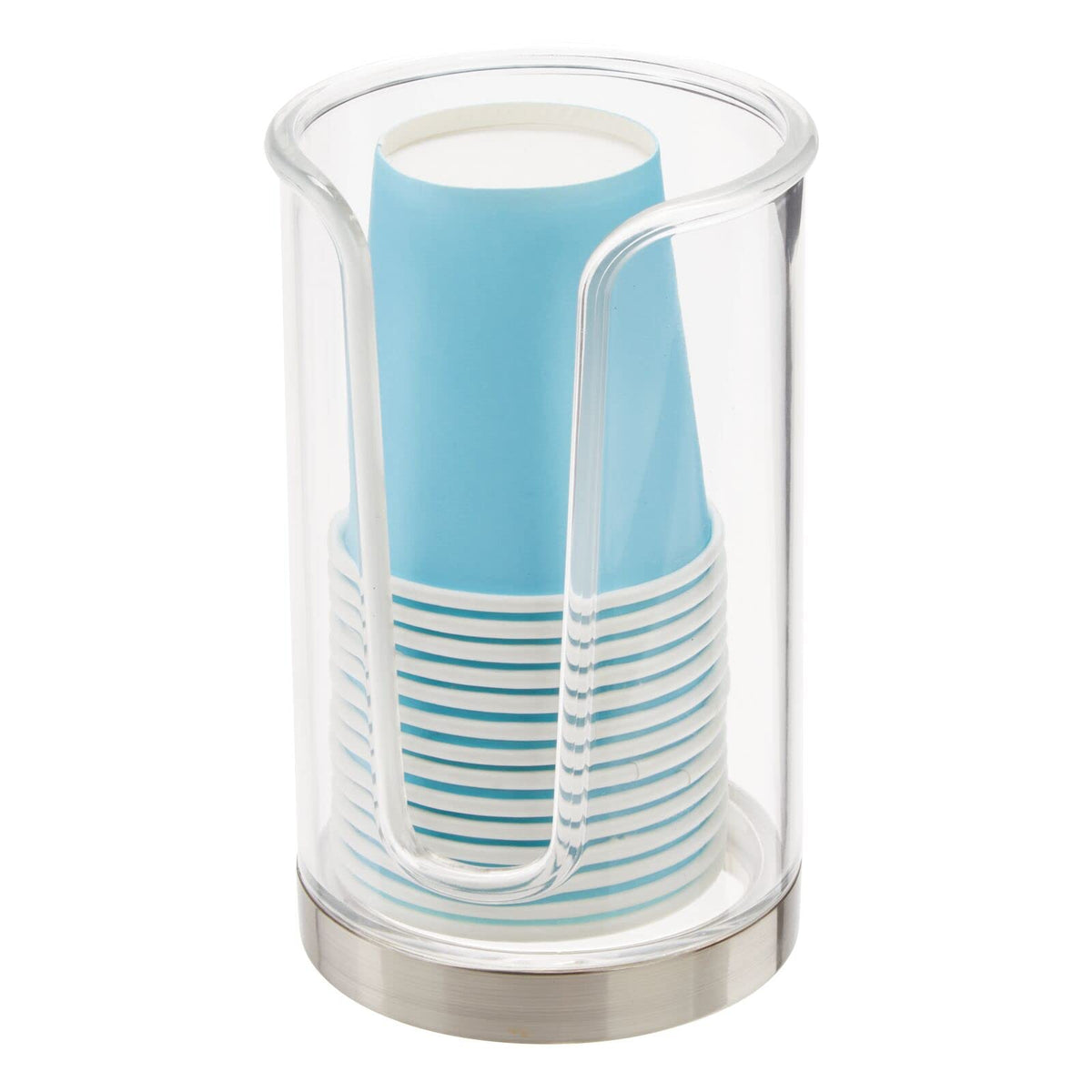 mDesign Plastic Small Compact Disposable Paper Cup Dispenser, Mouthwash Rinsing Cups Storage Holder for Bathroom Vanity Countertops, Makeup Table, Powder Room, Lumiere Collection, Clear/Brushed Chrome