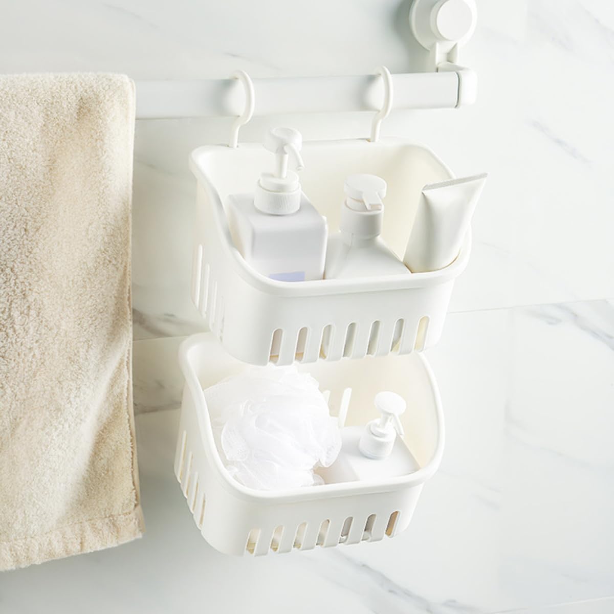 Hanging Shower Basket Multi-function Toiletry Organizer Small Size Wall-mounted Bathroom Storage Basket Household Shower Accessory for Home Bath Supplies