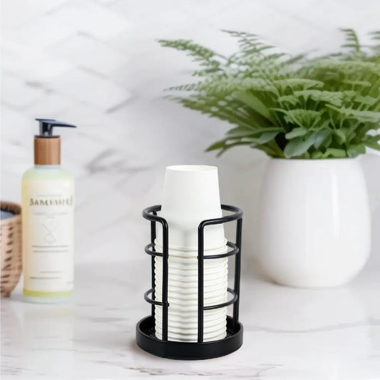 HillSpring Metal Bathroom Cup Dispenser, Sturdy Storage Holder for 3/4 oz Small Disposable Paper Cups, Black Paper Cup Dispenser for Mouthwash 2 Pack