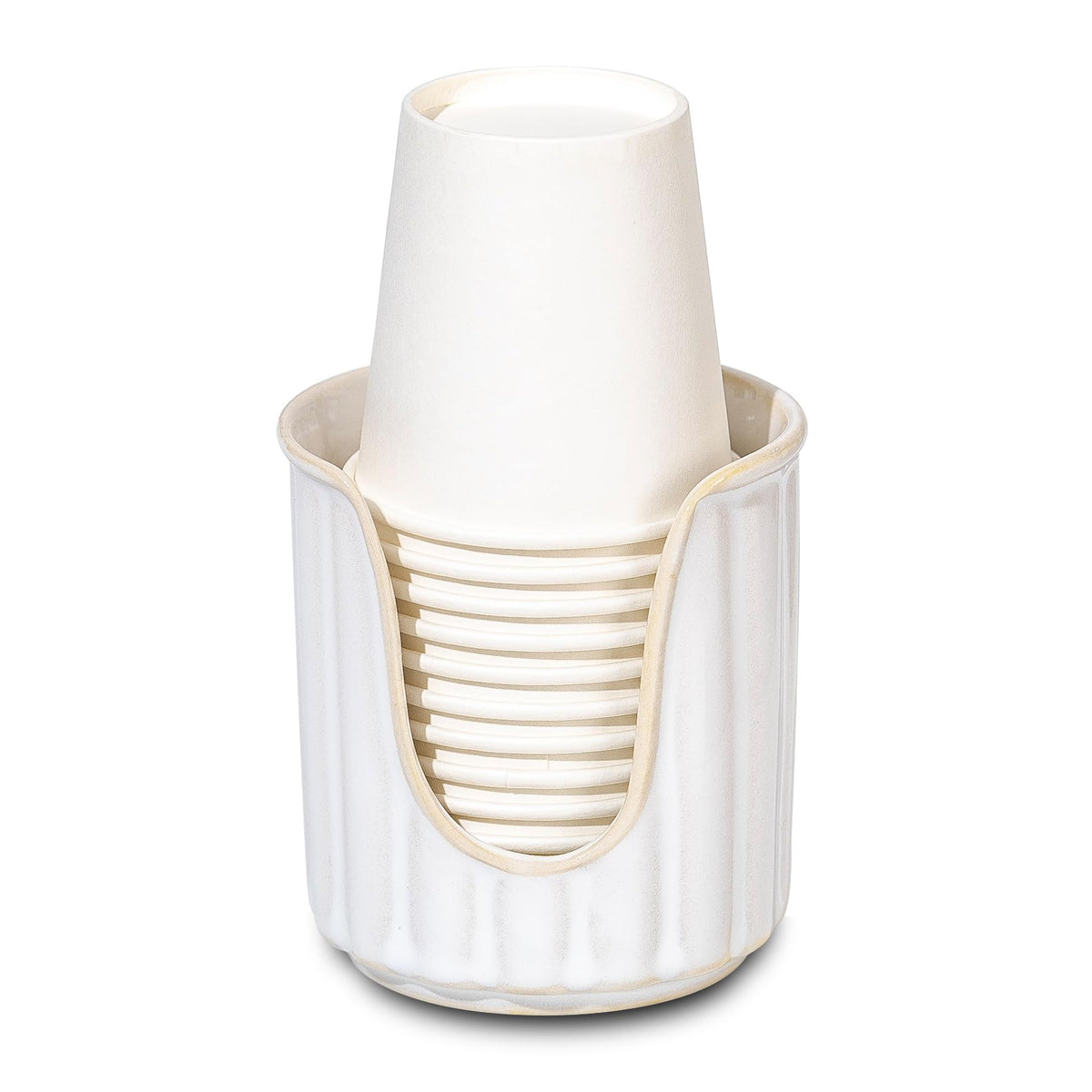 TANEW Ceramic Bathroom Cup Dispenser with Stylish Vertical Stripes - Dixie Cup Dispenser & Mouthwash Cup Holder Holds 3oz Paper Cups for Rinsing Cups on Bathroom Vanity Countertops Glossy Black