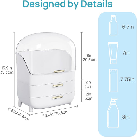 Vtopmart 3-Tier Skincare Makeup Organizer with Drawer and LId, White