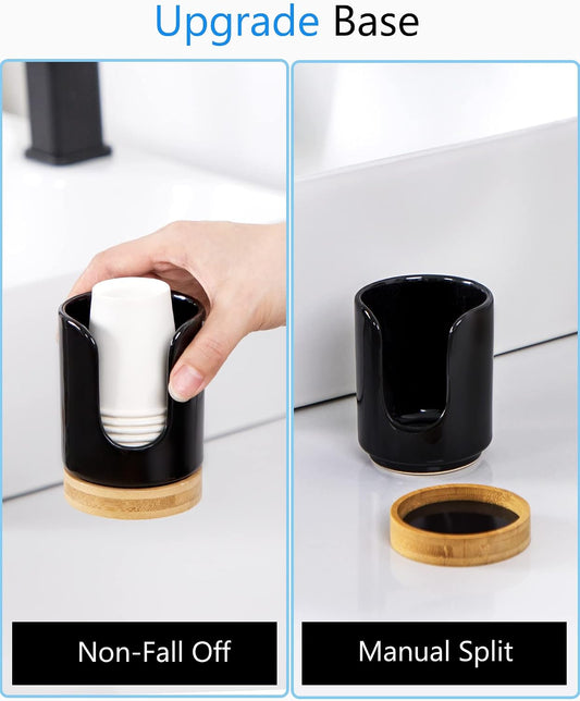 Ceramic Bathroom Cup Holder, 3 oz Dispenser, Black