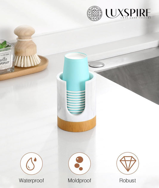 Luxspire Bathroom Cup Dispenser, 3oz Dixie Cup Dispenser, Guest Bathroom Essentials, Marble Resin Cup Dispenser, Disposable Paper Cup Holder, Cotton Pad Holder, Bathroom Accessories - Marble White