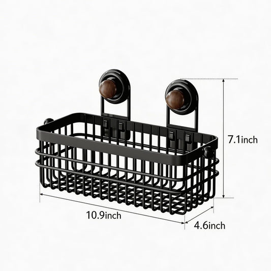 Drill-Free Wall Mount Storage Basket, 11"x4.6"x3.9" Adhesive Mount Organizer for Kitchen & Bathroom, Waterproof Cotton Facial Tissue Holder for Counter (Black)
