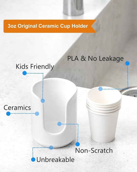 3 oz Original Ceramic Bathroom Cup Dispenser, (1 Pack, White)