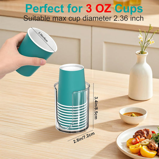 GeeRic Bathroom Cup Dispenser 3 oz, 1 Pack Small Disposable Paper Cups Holder for Bathroom, Countertop Mouthwash Cup Holder for Dixie and Paper Cups(Clear)