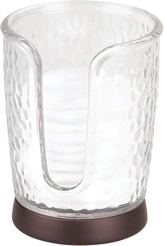 iDesign Rain Disposable Paper and Plastic Cup Dispenser Holder for Master, Guest, Kids' Bathroom Vanity and Countertops, 3.10" x 3.10" x 4", Clear and Bronze