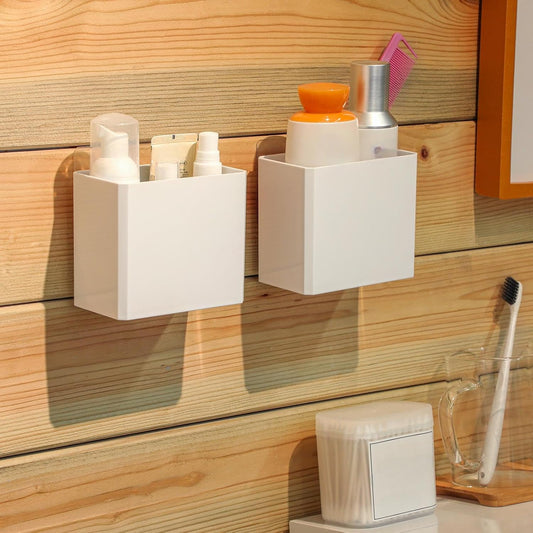 Suclain 2 Pcs Wall Mounted Organizer Floating Shelf Wall Bin, White