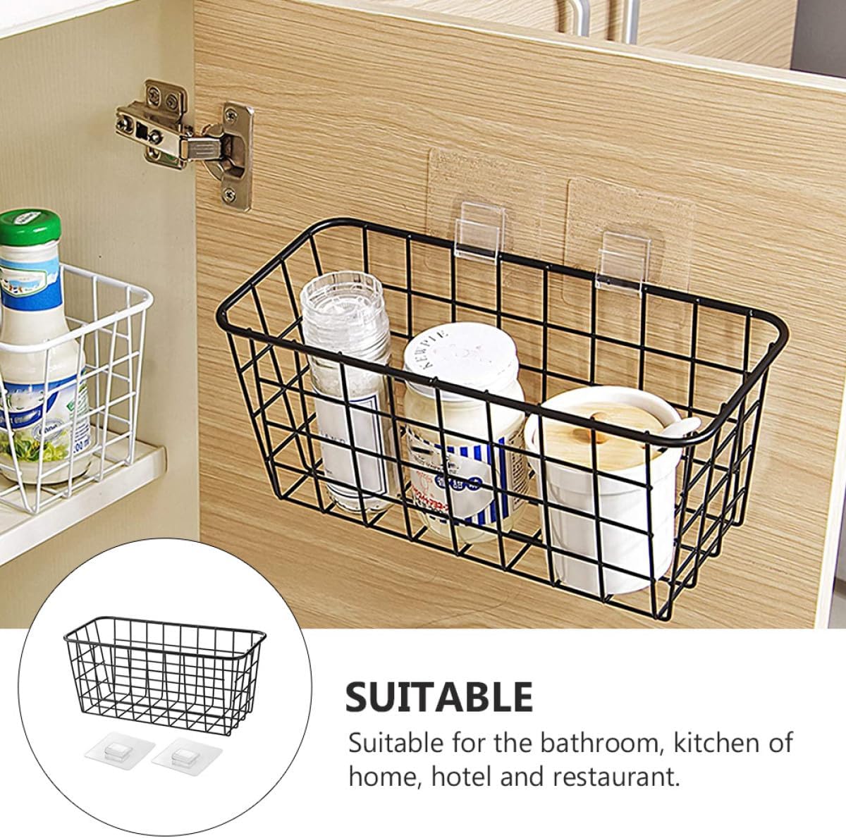 BESTonZON Punch-Free Wall Mounted Storage Basket for Kitchen Bathroom Use