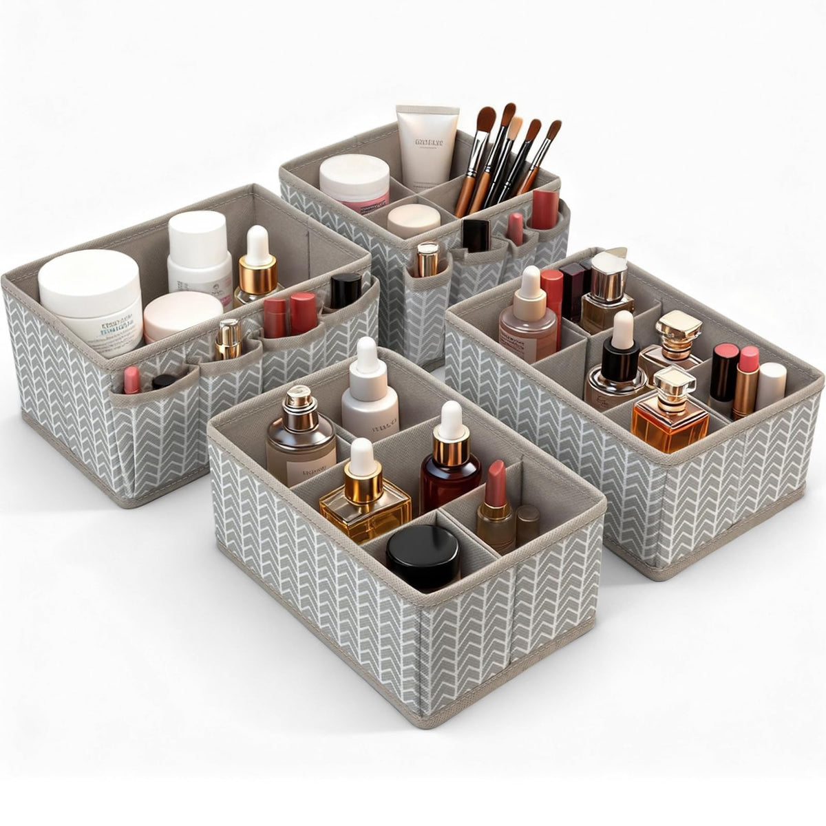 Cosmetic Storage Bins Makeup Organizer, Adjustable Multifunction Storage Box Desk Drawer Divider for Makeup Brushes, Bathroom Countertop or Dresser, Set of 4