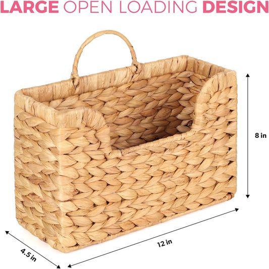 Handwoven Water Hyacinth Wall Magazine Holder - Natural Hanging Organizer for Mail, Newspapers & Magazines, Books & Files - Decorative Boho Storage Basket for Entryway, Bathroom, Living Room, Office.
