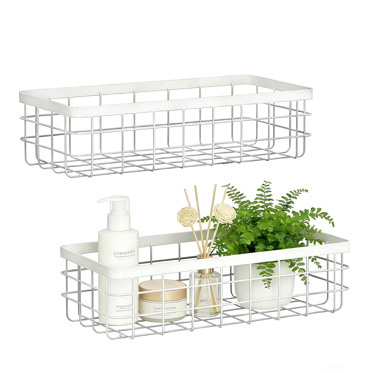 2 PCS Slim Hanging Wire Wall Basket for Bathroom, No Drill, Black