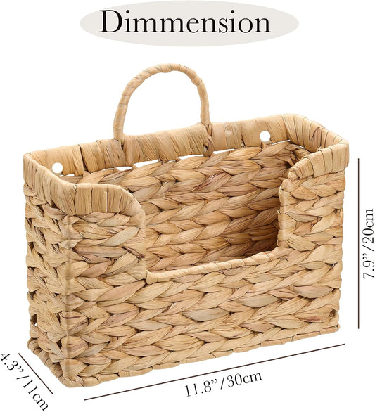 Water Hyacinth Hanging Basket with Handle, Wall Baskets Storage, Wall Mounted Organizer, Magazine holder magazine basket,Farmhouse Baskets for Flowers/Magazine/Fruit Storage