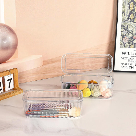 JessLab Makeup Brush Holder Organizer, Clear Makeup Sponges Organizer, Cosmetic Storage Case with Lid Display Case for Vanity, 1 Compartment (1 Pack)