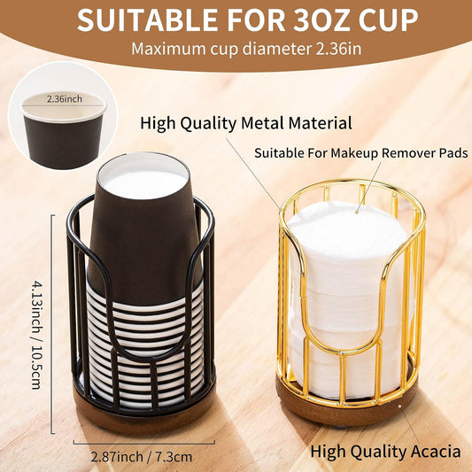 Bathroom Cup Dispenser with Acacia Wood Stand - Essential Bathroom Accessories for Toothbrush Holders & Mouthwash Cup Dispenser on Vanity Countertops Black