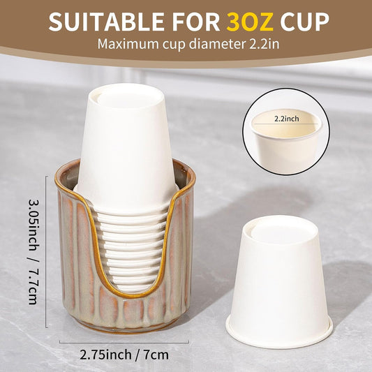 TANEW Ceramic Bathroom Cup Dispenser with Stylish Vertical Stripes - Dixies Cup Dispenser Mouthwash Cup Holder Holds 3oz Paper Cups for Rinsing Cups on Bathroom Vanity Countertops Reactive Glaze Brown