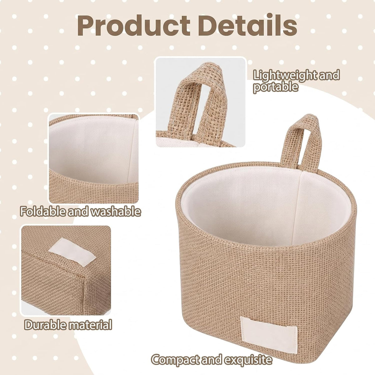 Small Hanging Basket for Wall Small Wall Basket Foldable Cotton and Linen
