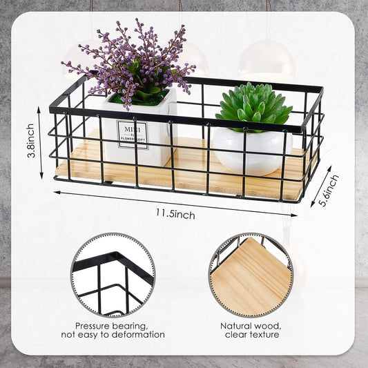 Funrous 2 Pcs Metal Small Wire Basket Wall Hanging Wire Basket Hang Small Bathroom Kitchen Storage Organizer Toilet Paper Mesh Storage Bin Shelf Rack with Base(Black,11.42 x 5.12 x 3.94 Inches)
