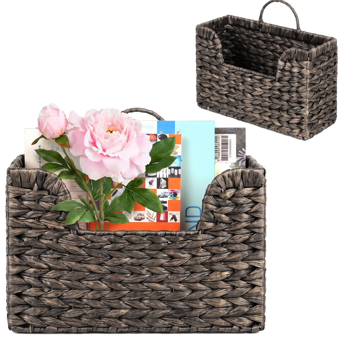 Handwoven Water Hyacinth Wall Magazine Holder - Natural Hanging Organizer for Mail, Newspapers & Magazines, Books & Files - Decorative Boho Storage Basket for Entryway, Bathroom, Living Room, Office.