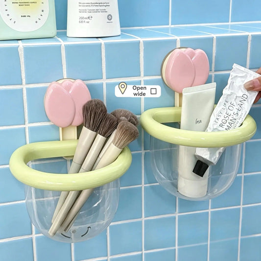 Tulip suction cup storage basket for household wall mounted bathroom toiletries storage basket