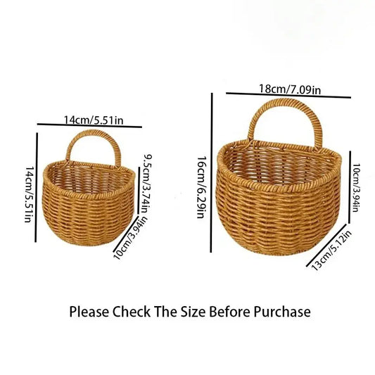Wall-Mounted Woven Storage Basket with Adhesive Hooks, Ideal for Kitchen & Bathroom Organization, Small Hanging Basket for Cosmetics & Misc Items, Wall Hanging Baskets