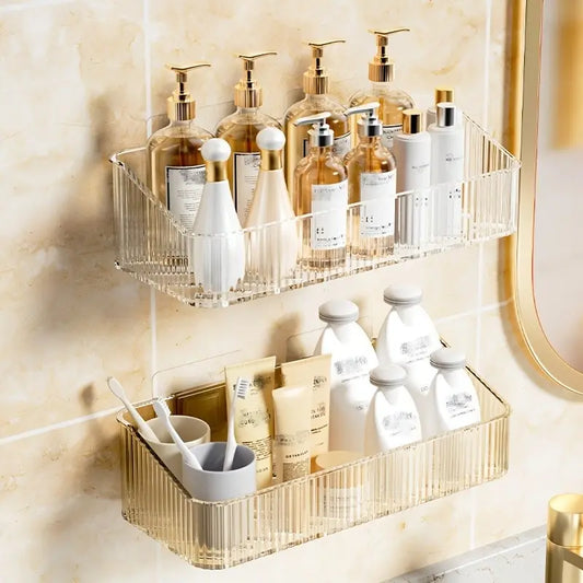Wall Mounted Bathroom Storage Rack, Hanging Shelf, Plastic Tray, Storage Basket, Shampoo Shower Gel Holder Organizer, Bathroom Storage And Organization