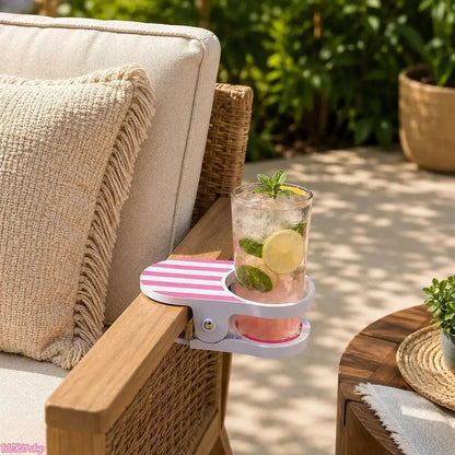 [WER21]Clip‑On Stripe Drink Holder, Portable Adjustable Cup Holder - Secure Your Beverage Anywhere, Indoor Outdoor Universal Drink Organizer for Pool Balcony Chair Desk Beach Lounge