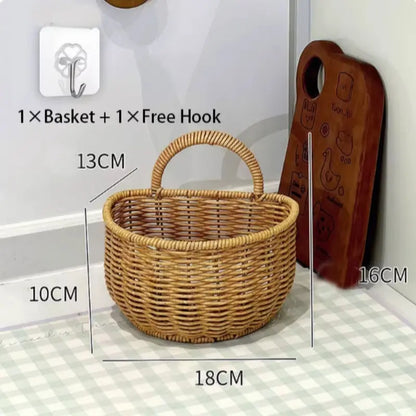 Wall-Mounted Woven Storage Basket with Adhesive Hooks, Ideal for Kitchen & Bathroom Organization, Small Hanging Basket for Cosmetics & Misc Items, Wall Hanging Baskets