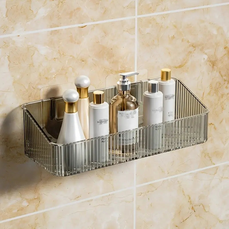 Wall Mounted Bathroom Storage Rack, Hanging Shelf, Plastic Tray, Storage Basket, Shampoo Shower Gel Holder Organizer, Bathroom Storage And Organization