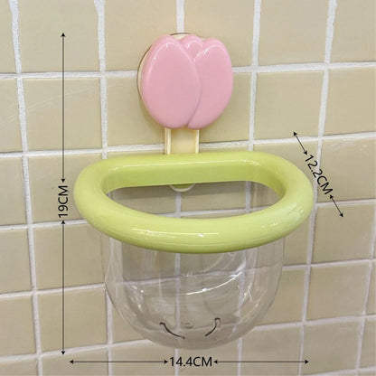 Tulip suction cup storage basket for household wall mounted bathroom toiletries storage basket