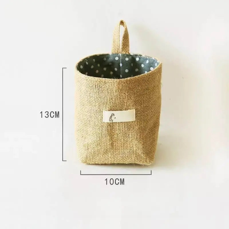 2 Pack Natural Jute Linen Hanging Storage Baskets, Wall Mount Small Hanging Organizer Pouches, Multifunctional Rustic Fabric Hanging Storage Bags for Bathroom, Bedroom, Door, Closet & Desk Small Sundries Organizing