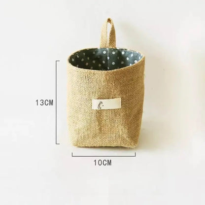2 Pack Natural Jute Linen Hanging Storage Baskets, Wall Mount Small Hanging Organizer Pouches, Multifunctional Rustic Fabric Hanging Storage Bags for Bathroom, Bedroom, Door, Closet & Desk Small Sundries Organizing