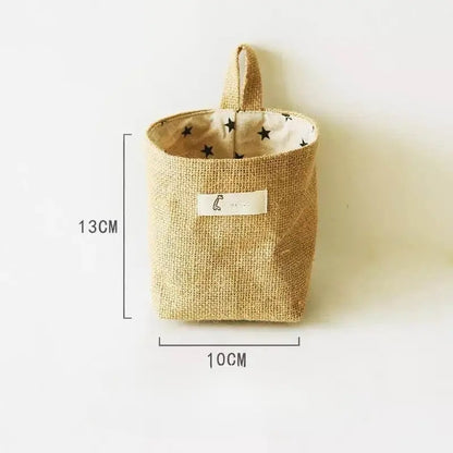 2 Pack Natural Jute Linen Hanging Storage Baskets, Wall Mount Small Hanging Organizer Pouches, Multifunctional Rustic Fabric Hanging Storage Bags for Bathroom, Bedroom, Door, Closet & Desk Small Sundries Organizing