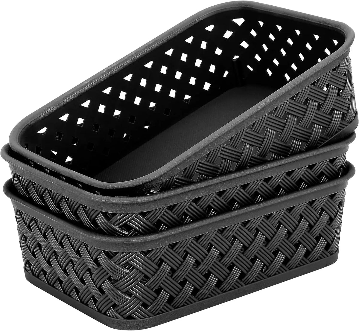 MaxGear Baskets for Organizing, 3 Pack Plastic Storage Baskets with Built-In Handles, Woven Organizer Bins for Pantry, Closet, Bathroom, Kitchen, Cabinet and Office