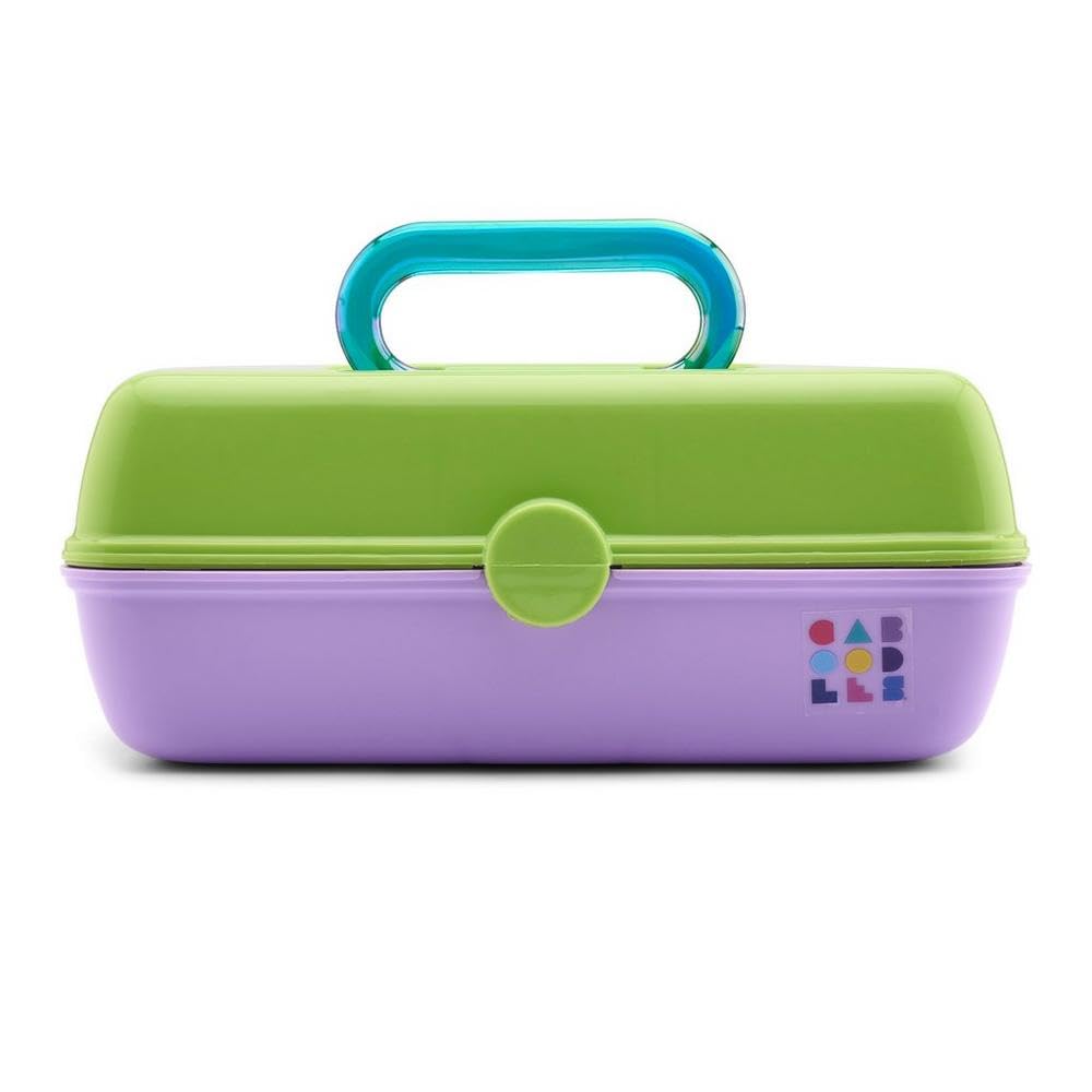 Caboodles Pretty in Petite Makeup Box, Two-Tone Seafoam on Lavender, Hard Plastic Organizer Box, 2 Swivel Trays, Fashion Mirror, Secure Latch for Safe Travel