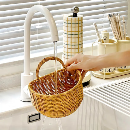 Wall-Mounted Woven Storage Basket with Adhesive Hooks, Ideal for Kitchen & Bathroom Organization, Small Hanging Basket for Cosmetics & Misc Items, Wall Hanging Baskets