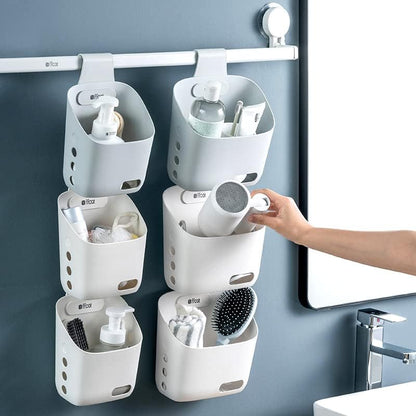 LeleCAT Plastic Hanging Basket Kitchen Storage organizer, Basket with Detachable hook, Hang it behind a door or on a railing, Over the Cabinet Door (White, Small-2 Pack)