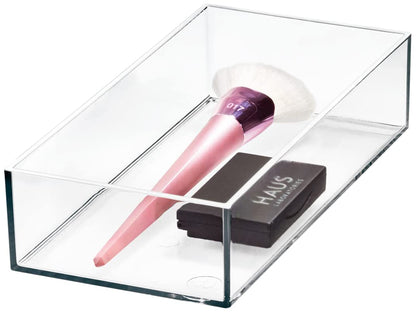 iDesign Clarity Plastic Drawer Organizer for Vanity, Countertop, Bathroom, Kitchen and Cabinet Storage, 8" x 4" x 2", Clear