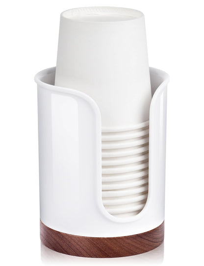 Bathroom Cup Dispenser - Small Cup Holder for Dixie 3 oz Bathroom Cups, Mouthwash Cups, 3 4 Ounce Cup Dispenser - PC/Bamboo, White, Pack of 1
