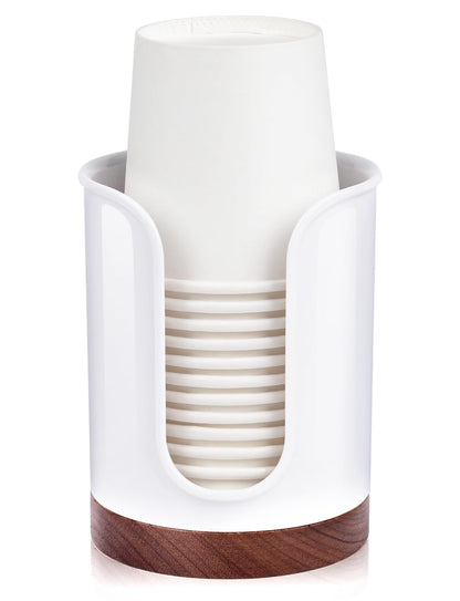Bathroom Cup Dispenser - Small Cup Holder for Dixie 3 oz Bathroom Cups, Mouthwash Cups, 3 4 Ounce Cup Dispenser - PC/Bamboo, White, Pack of 1