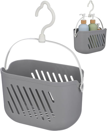 PRETYZOOM Wall Hanging Storage Basket with Hooks, Plastic Hollow Drain Design, Wall Mount Organizer for Bathroom Toiletries, Shampoo, Bath Sponges and Kitchen Pantry Sundries