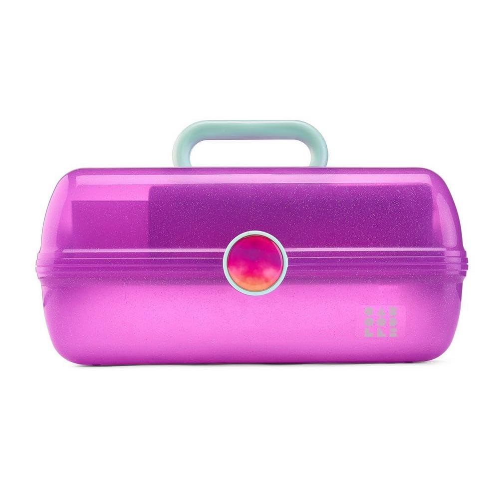 Caboodles On-The-Go Girl Makeup Box, Hot Pink Sparkle, Hard Plastic Makeup Organizer Box, Built-In Mirror, Secure Latch for Safe Travel, Spacious Storage for Large Items