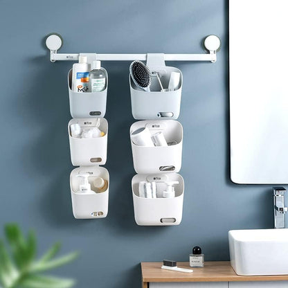 LeleCAT Plastic Hanging Basket Kitchen Storage organizer, Basket with Detachable hook, Hang it behind a door or on a railing, Over the Cabinet Door (White, Small-2 Pack)