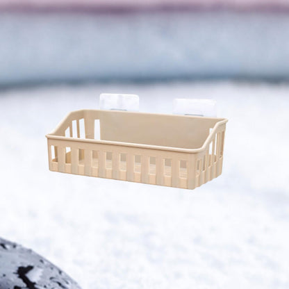 Wall Mounted Storage Basket Punch Free Bathroom Shelf Beige Plastic
