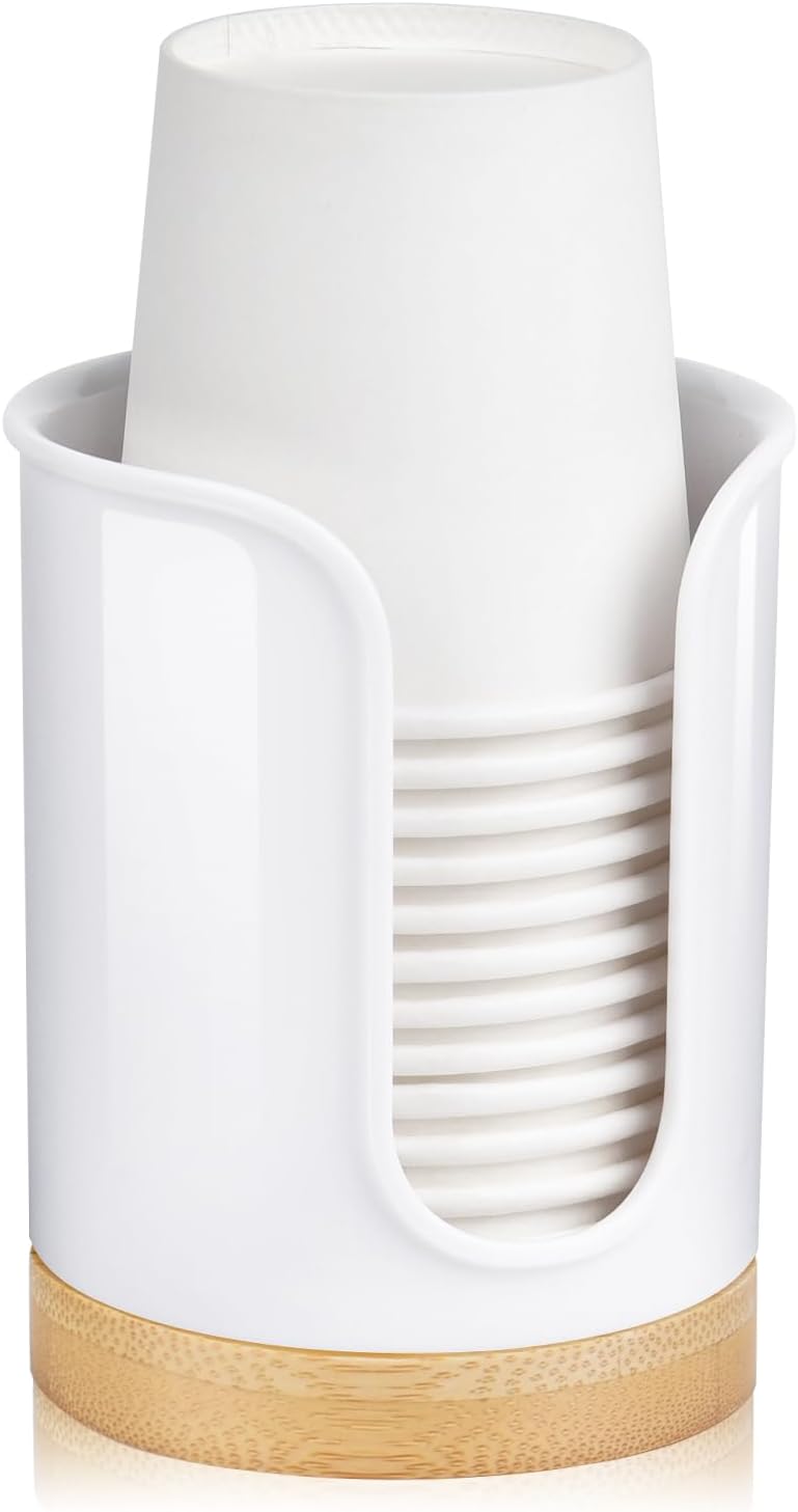 Bathroom Cup Dispenser - Small Cup Holder for Dixie 3 oz Bathroom Cups, Mouthwash Cups, 3 4 Ounce Cup Dispenser - PC/Bamboo, Black, Pack of 1