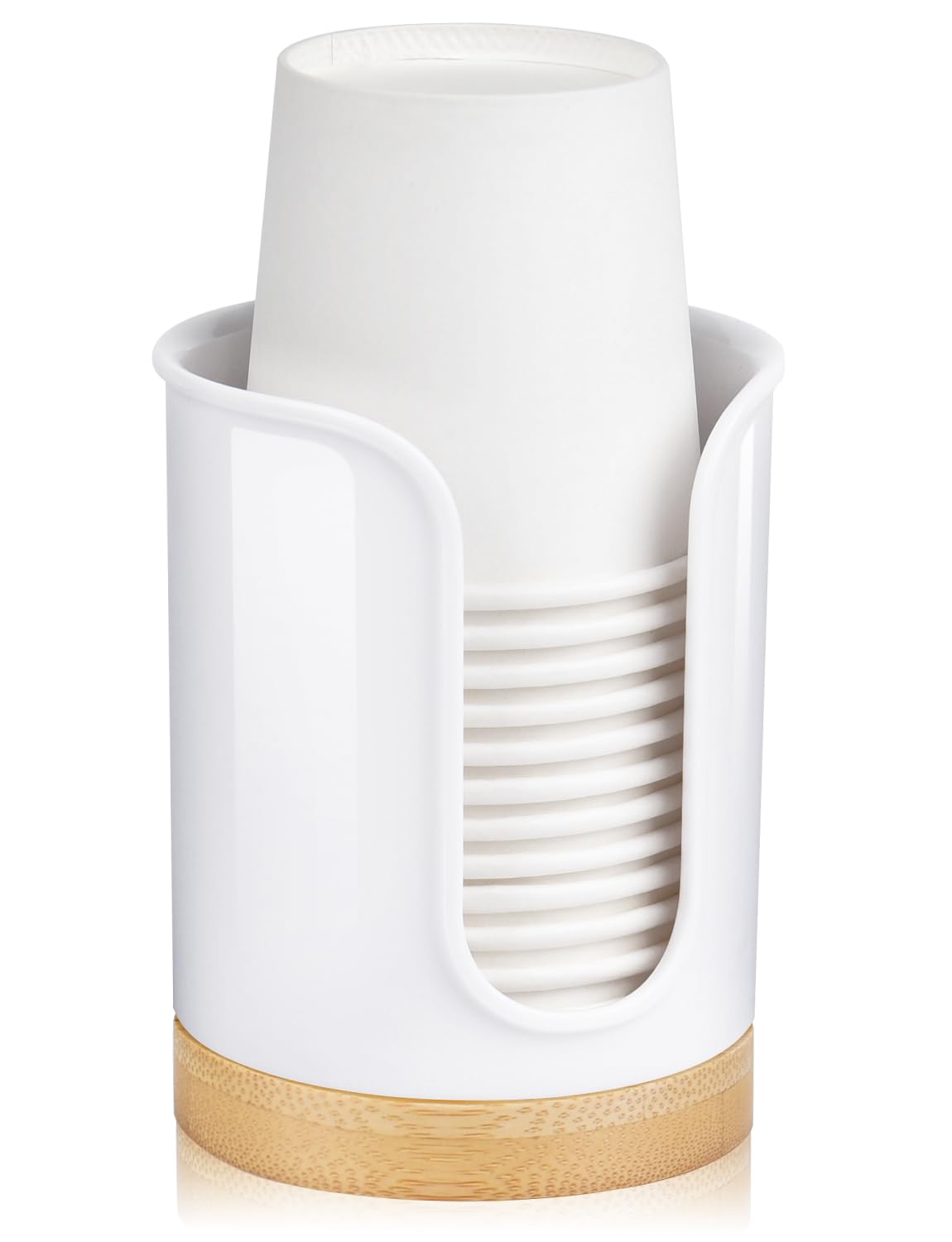 Bathroom Cup Dispenser - Small Cup Holder for Dixie 3 oz Bathroom Cups, Mouthwash Cups, 3 4 Ounce Cup Dispenser - PC/Bamboo, White, Pack of 1